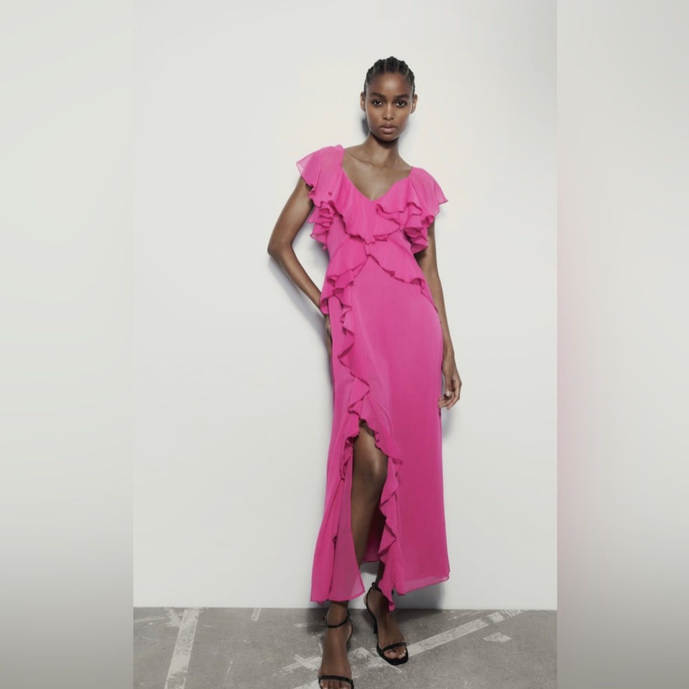 Zara Ruffled Midi Slip Dress